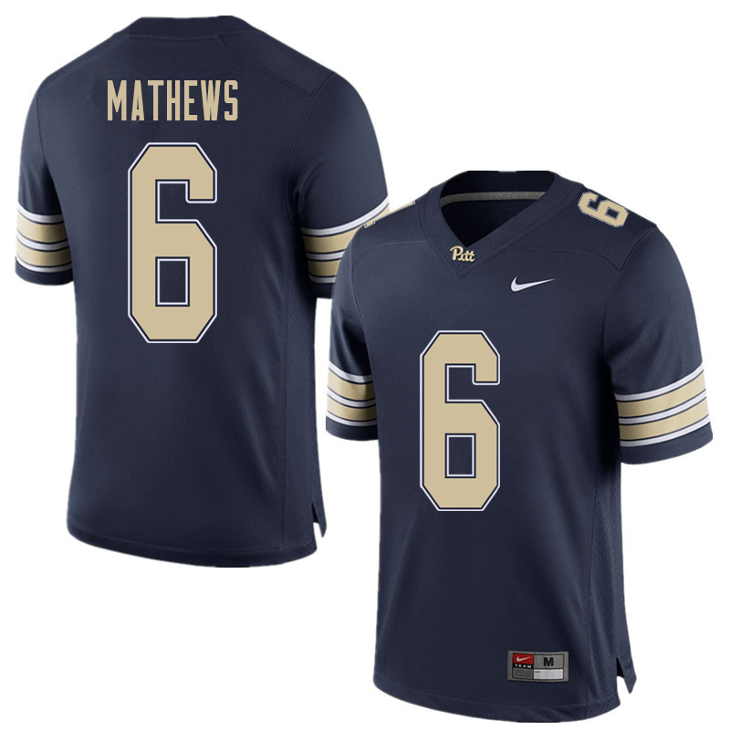 Men #6 Aaron Mathews Pittsburgh Panthers College Football Jerseys Sale-Home Blue